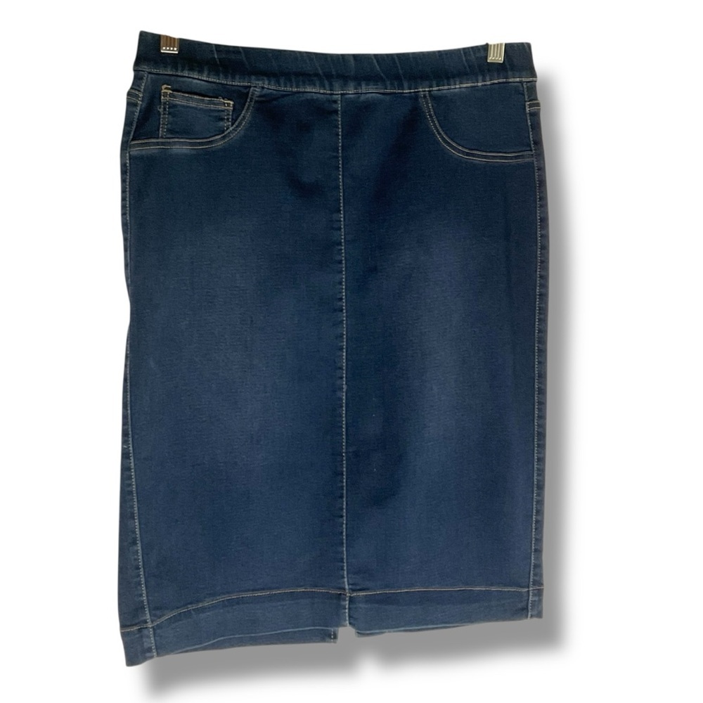 One 5 One Jean Skirt Ultra Soft Dark Blue Stretch Denim Midi Size Medium